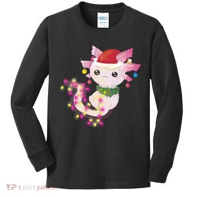Cute Christmas Lights Axolotl Kids Long Sleeve Shirt