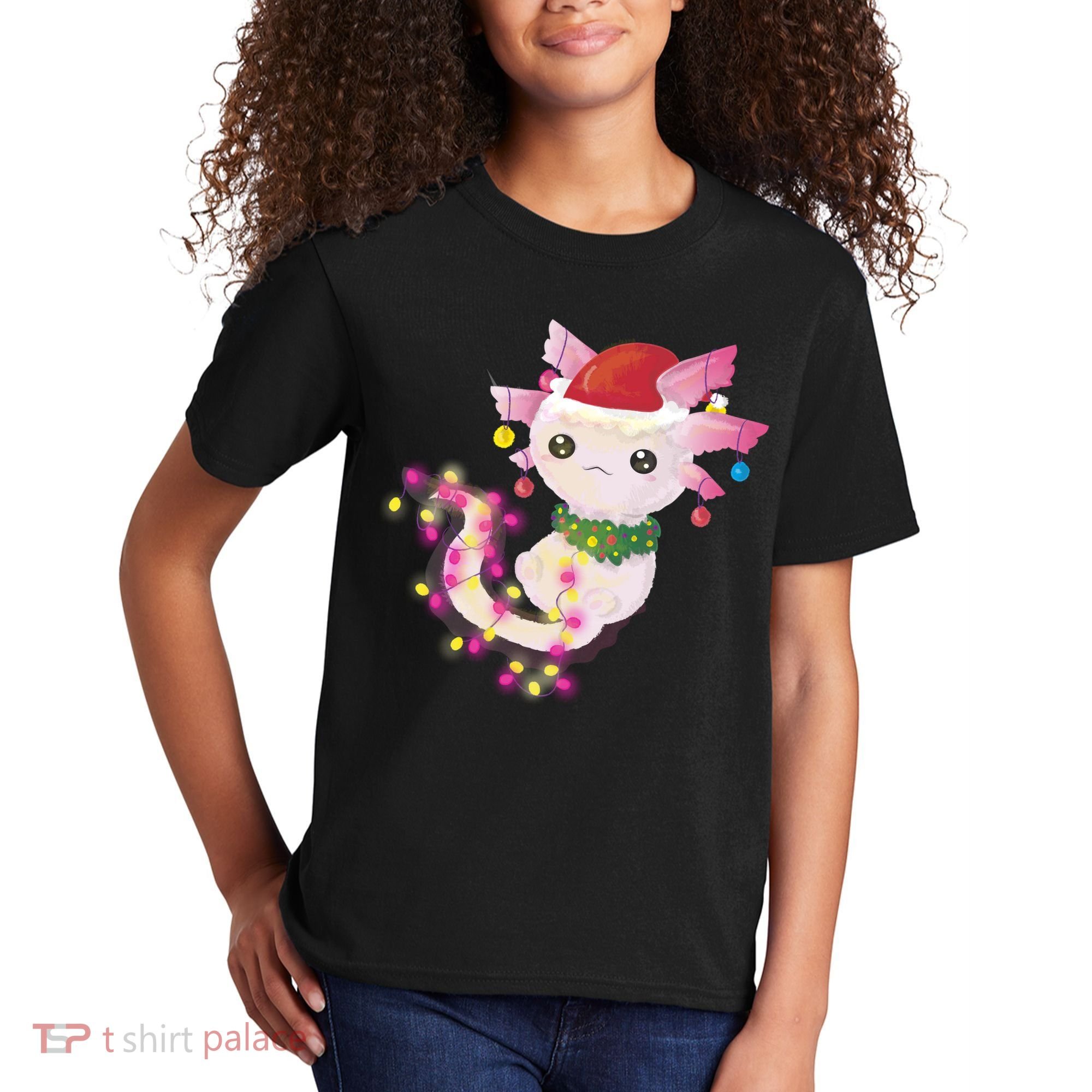 Cute Christmas Lights Axolotl Kids T-Shirt