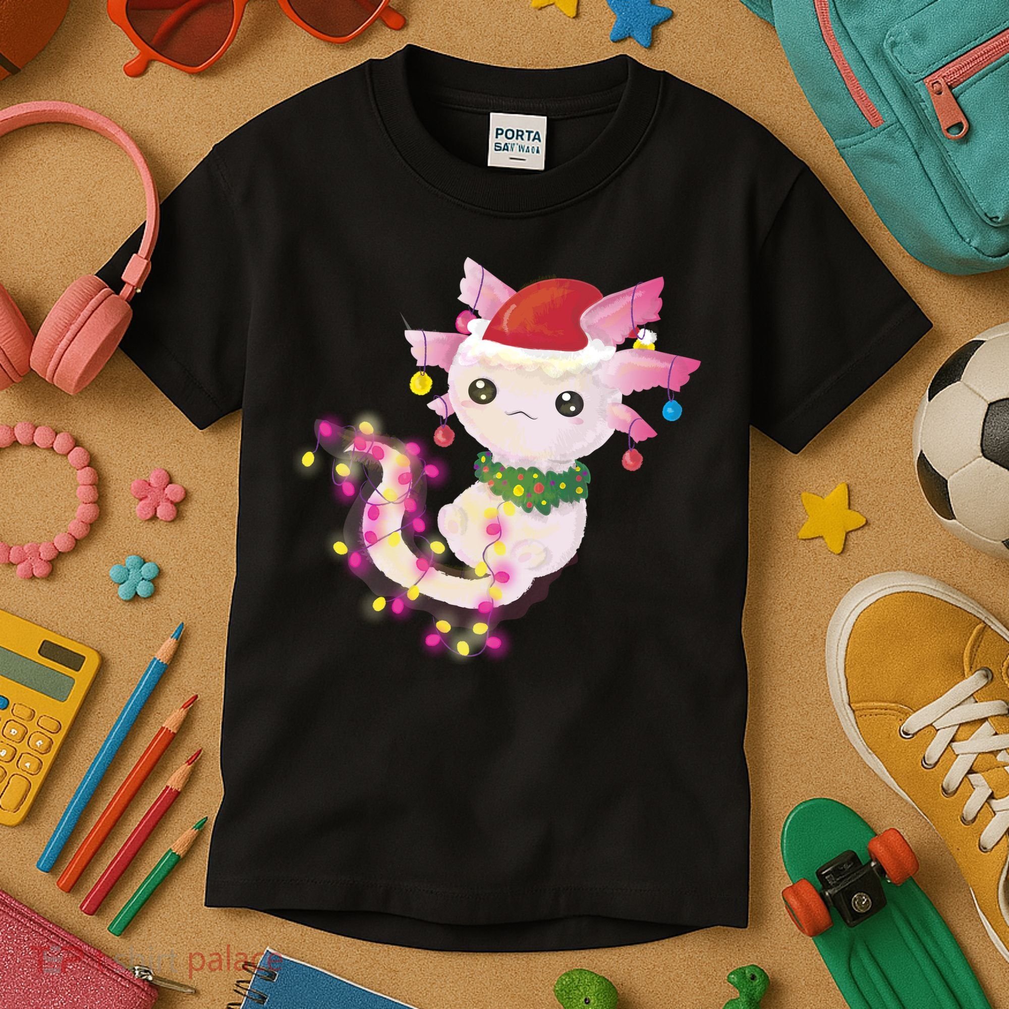 Cute Christmas Lights Axolotl Kids T-Shirt
