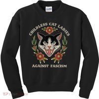 Childless Cat Ladies Against Fascism Flowers Kids Sweatshirt thumb 0