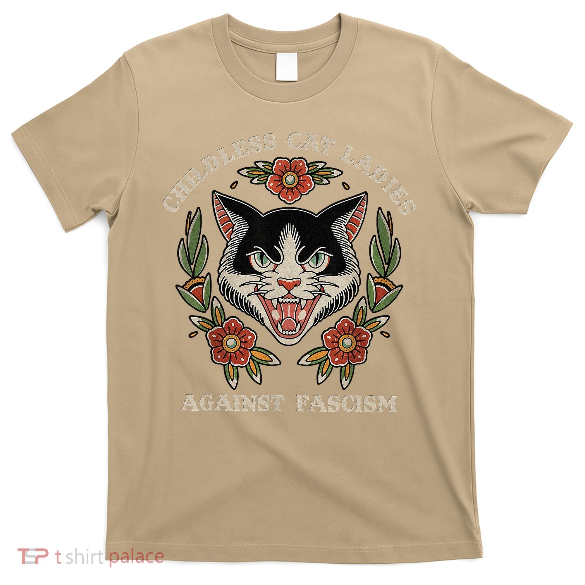 Childless Cat Ladies Against Fascism Flowers T-Shirt