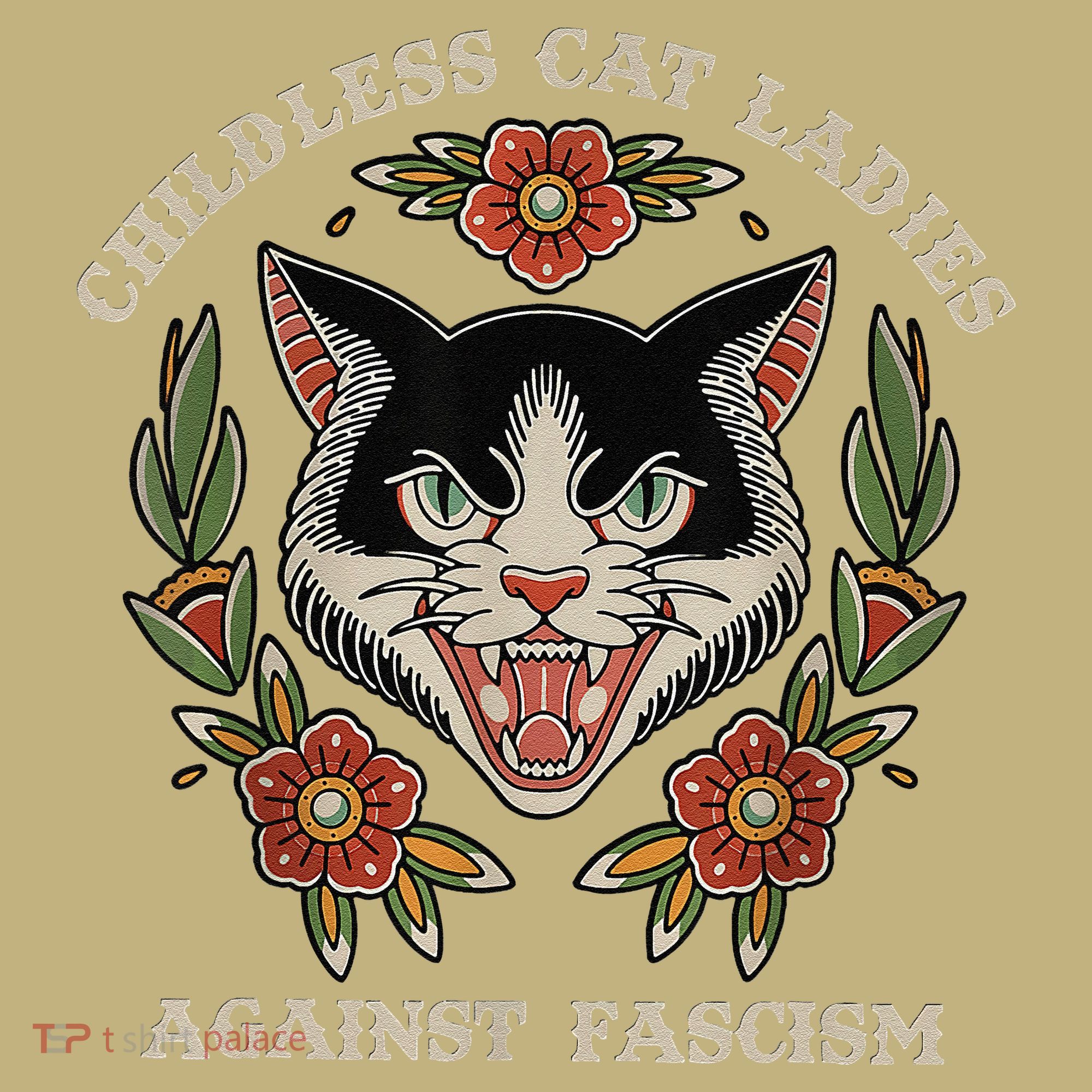 Childless Cat Ladies Against Fascism Flowers T-Shirt