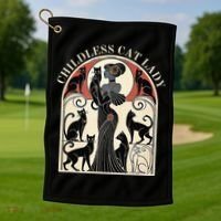 Childless Cat Ladies Cat Karma Retro Funny Golf Towel thumb 1