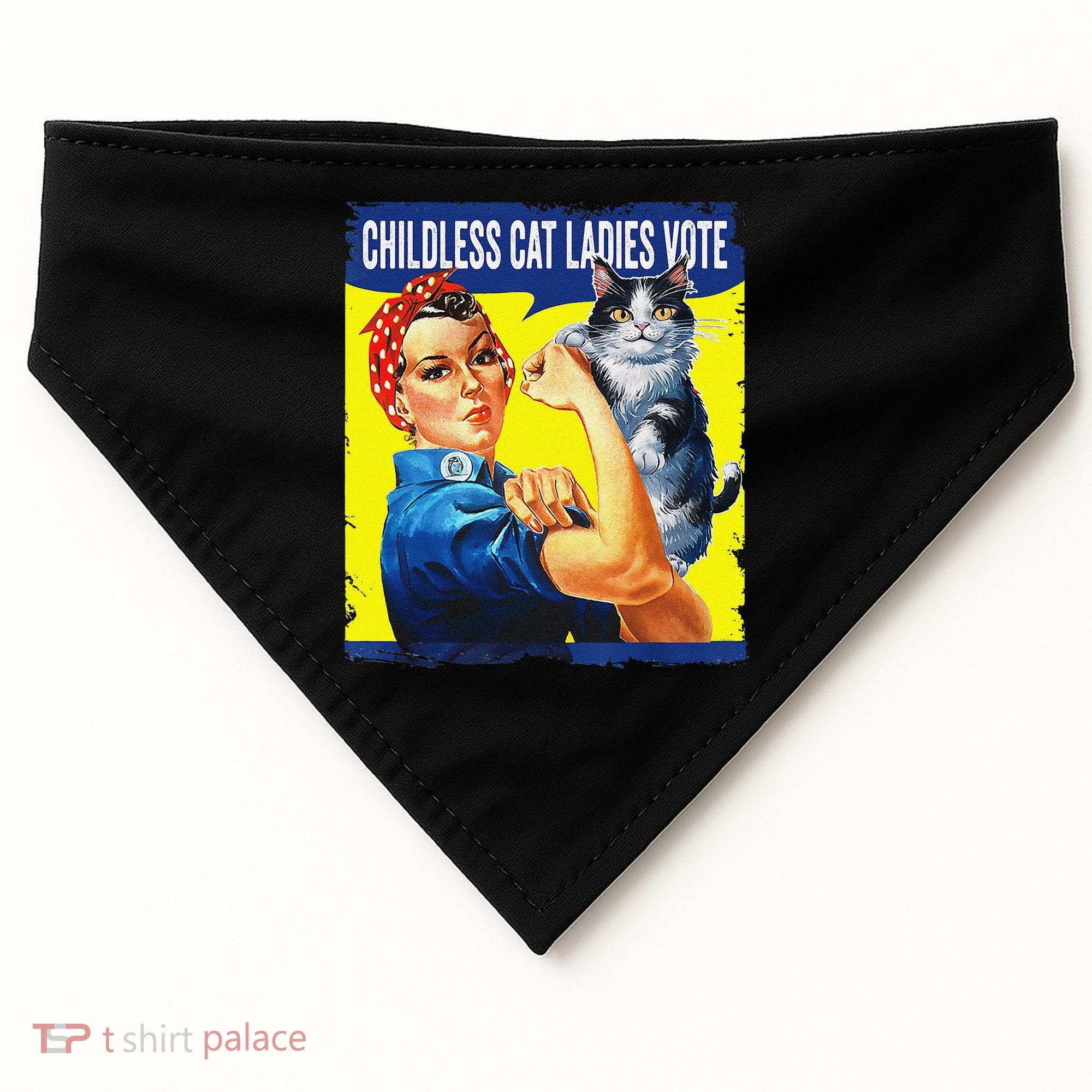 Childless Cat Ladies Vote Rosie The Riveter Funny USA-Made Doggie Bandana