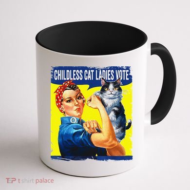 Childless Cat Ladies Vote Rosie The Riveter Funny Coffee Mug back