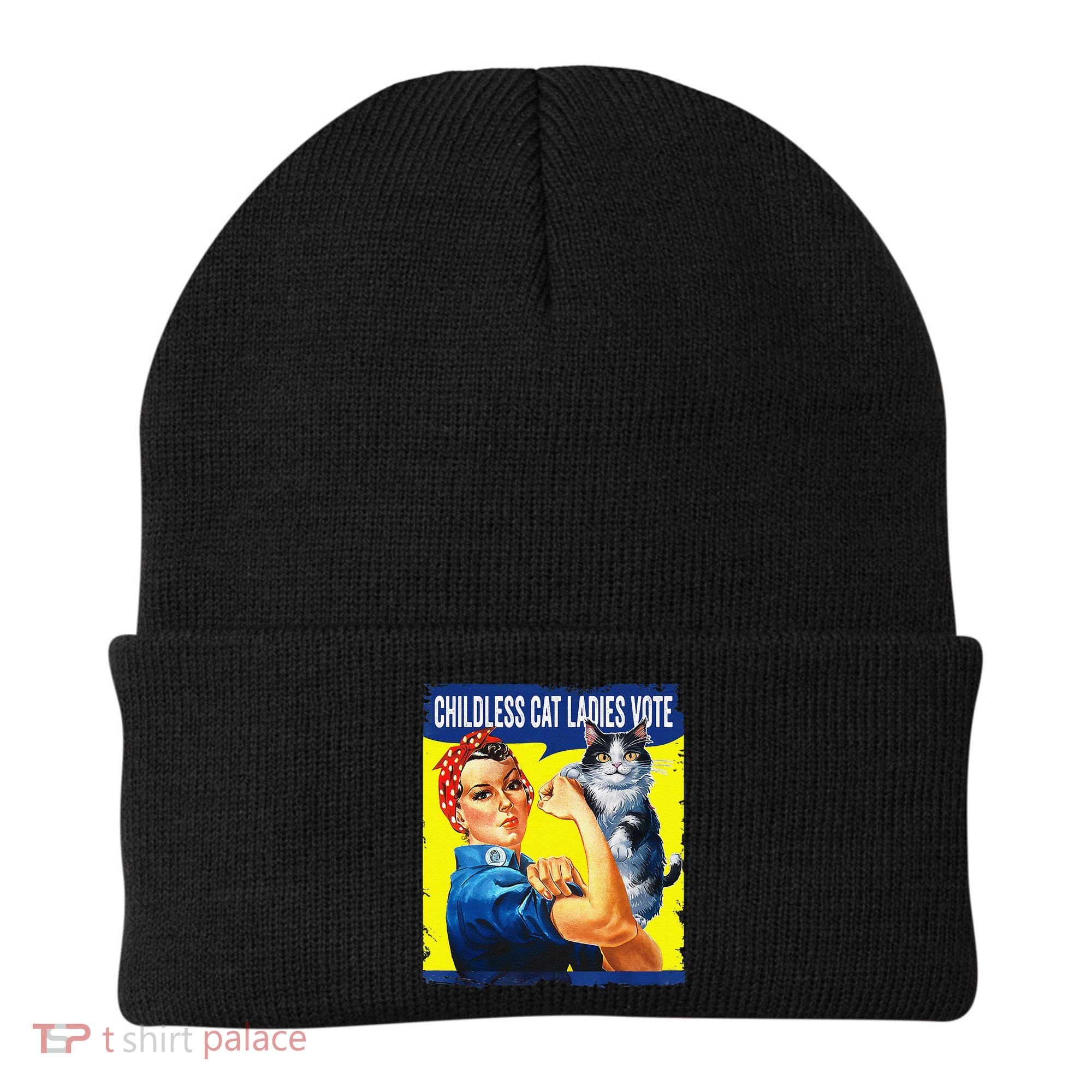 Childless Cat Ladies Vote Rosie The Riveter Funny Beanie