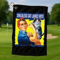 Childless Cat Ladies Vote Rosie The Riveter Funny Golf Towel thumb 1