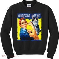 Childless Cat Ladies Vote Rosie The Riveter Funny Kids Sweatshirt thumb 0
