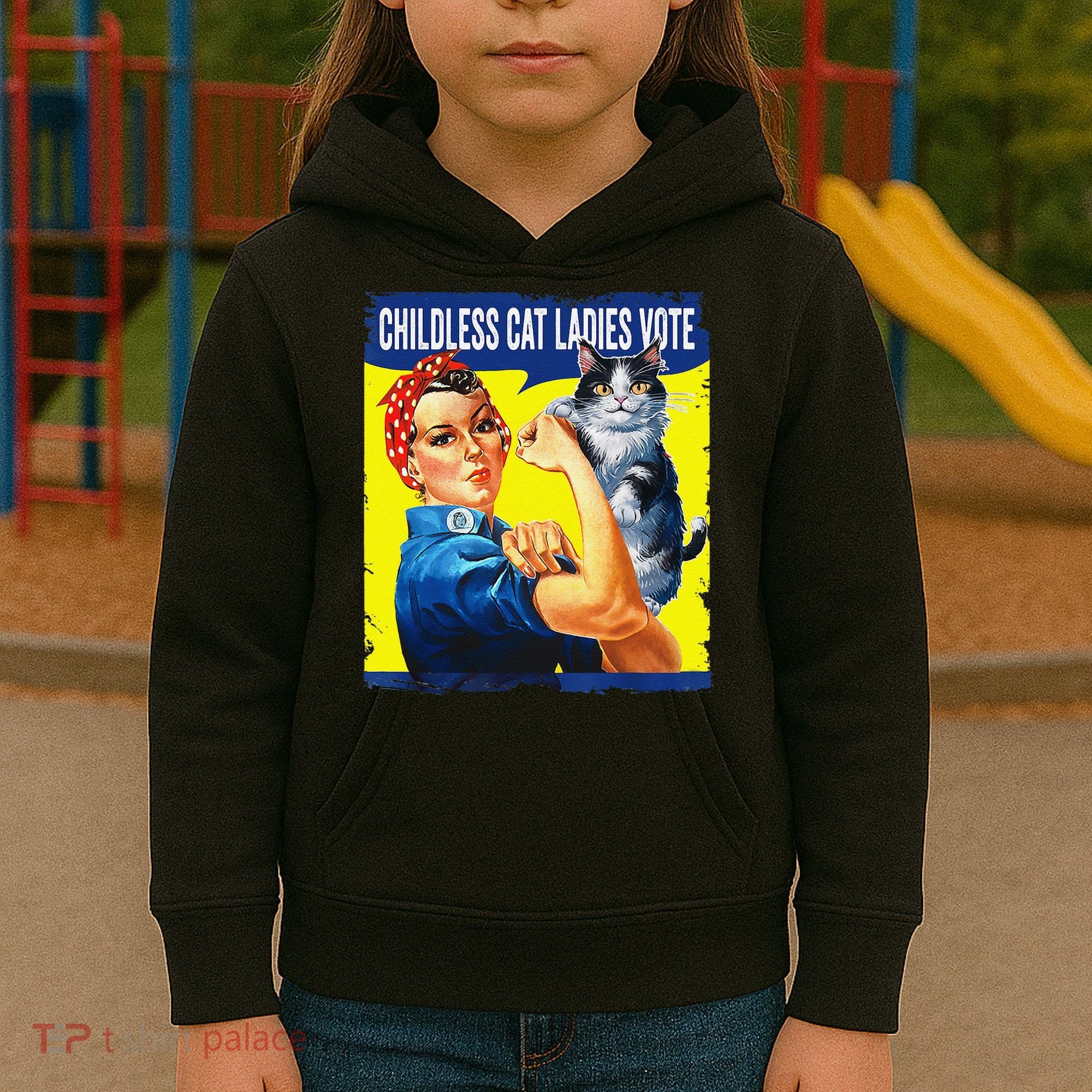 Childless Cat Ladies Vote Rosie The Riveter Funny Kids Hoodie