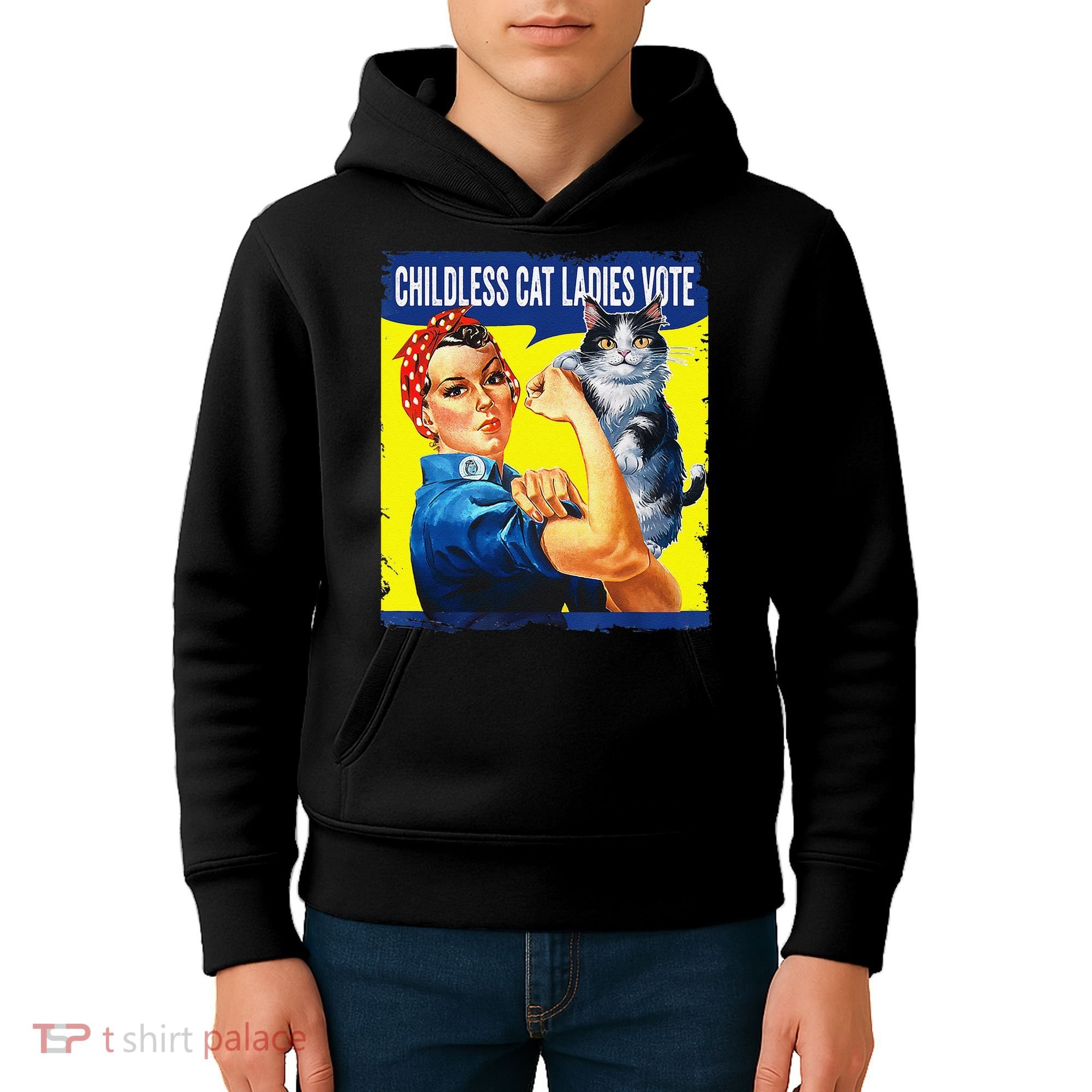 Childless Cat Ladies Vote Rosie The Riveter Funny Kids Hoodie