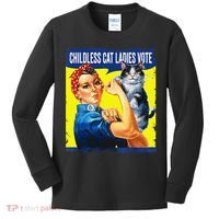 Childless Cat Ladies Vote Rosie The Riveter Funny Kids Long Sleeve Shirt thumb 0