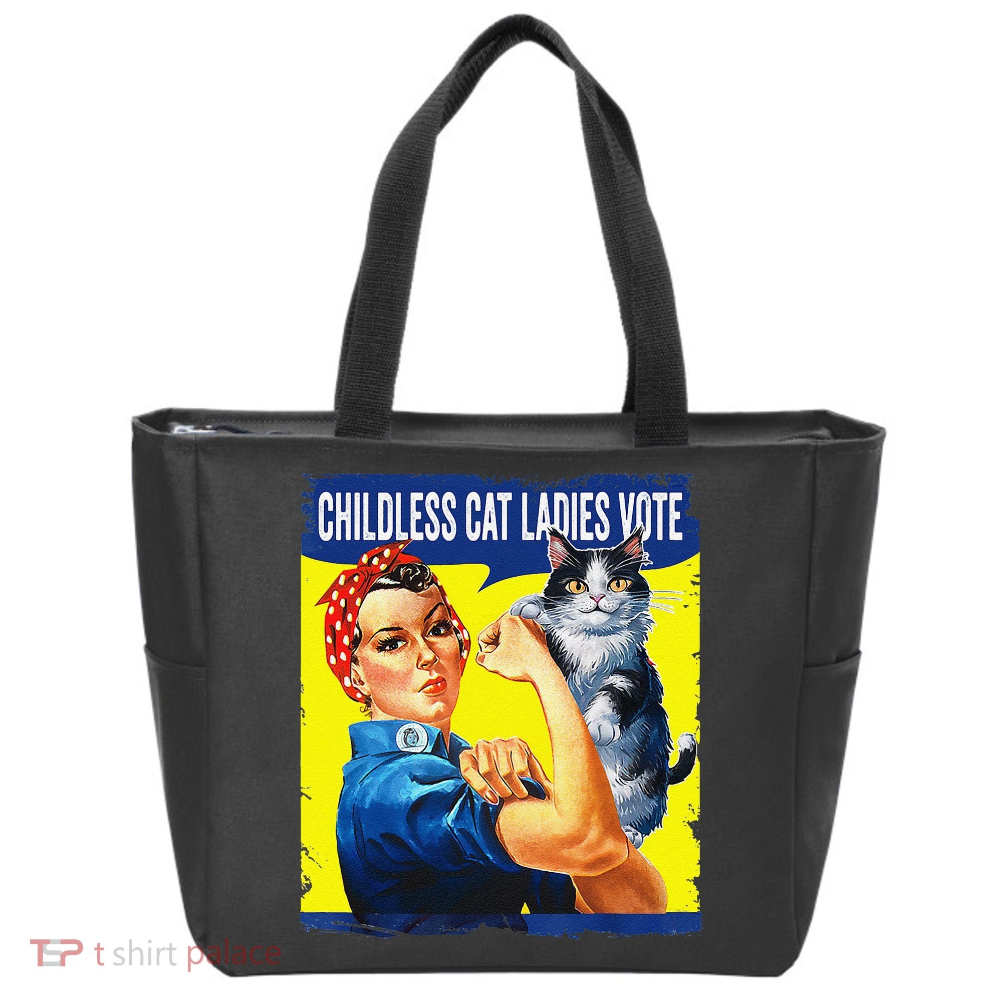 Childless Cat Ladies Vote Rosie The Riveter Funny Tote Bag