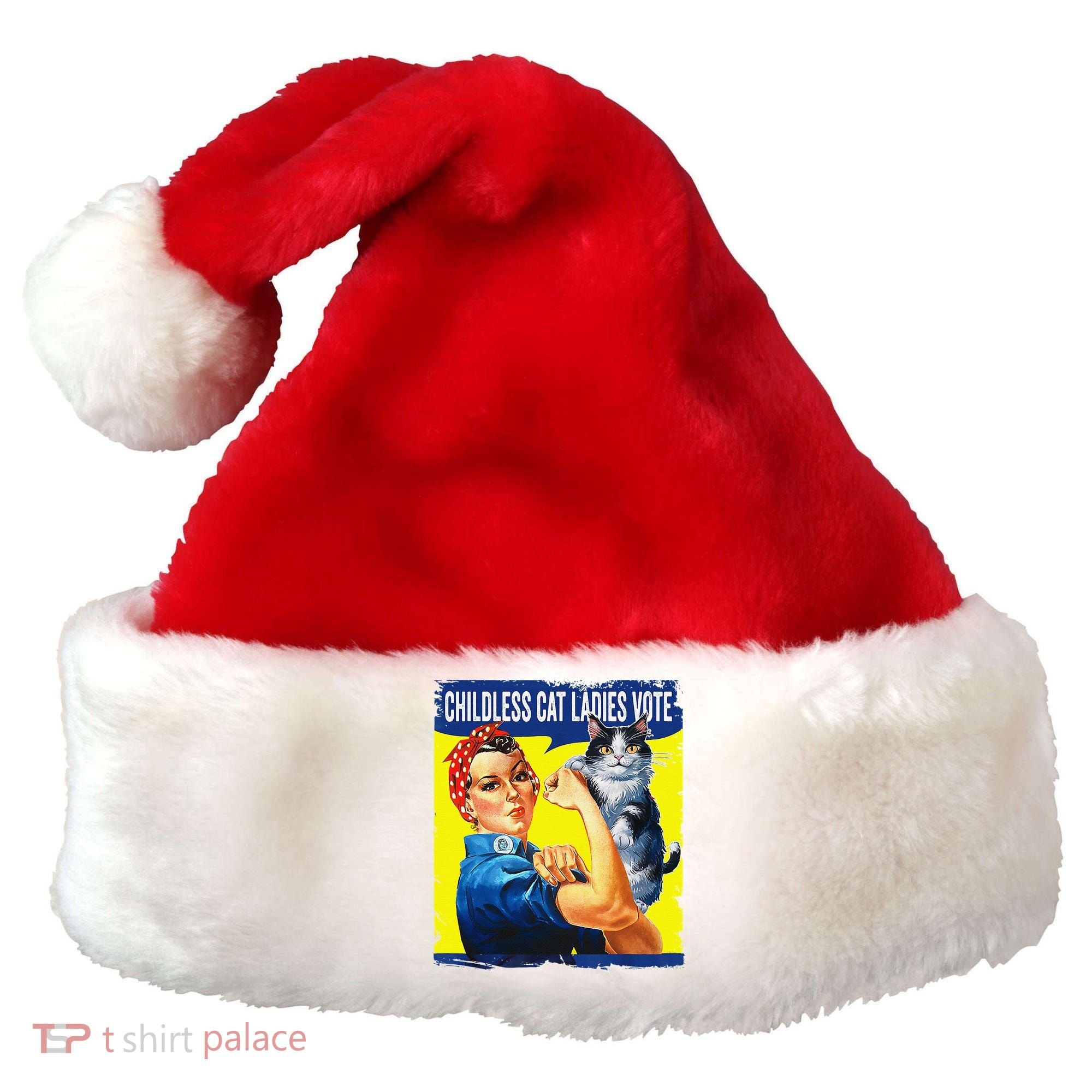 Childless Cat Ladies Vote Rosie The Riveter Funny Santa Hat