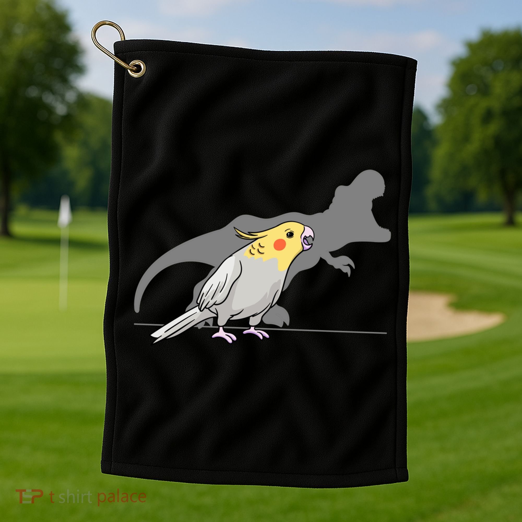 Cockatiel Cockatoo Lutino Parrot Quarrion Dinosaur Dino Gift Golf Towel