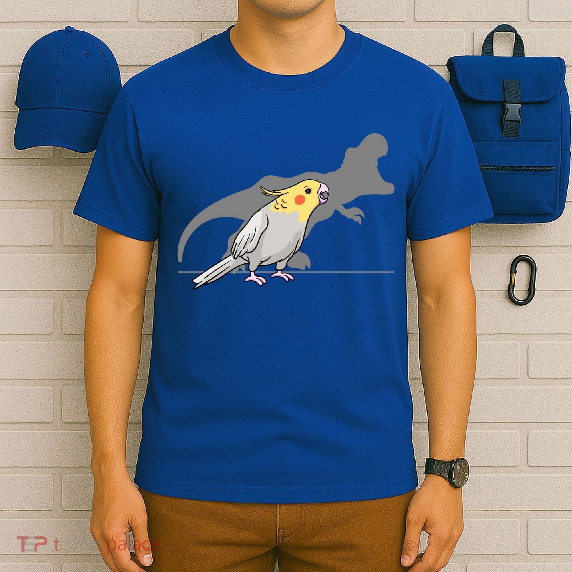 Cockatiel Cockatoo Lutino Parrot Quarrion Dinosaur Dino Gift T-Shirt