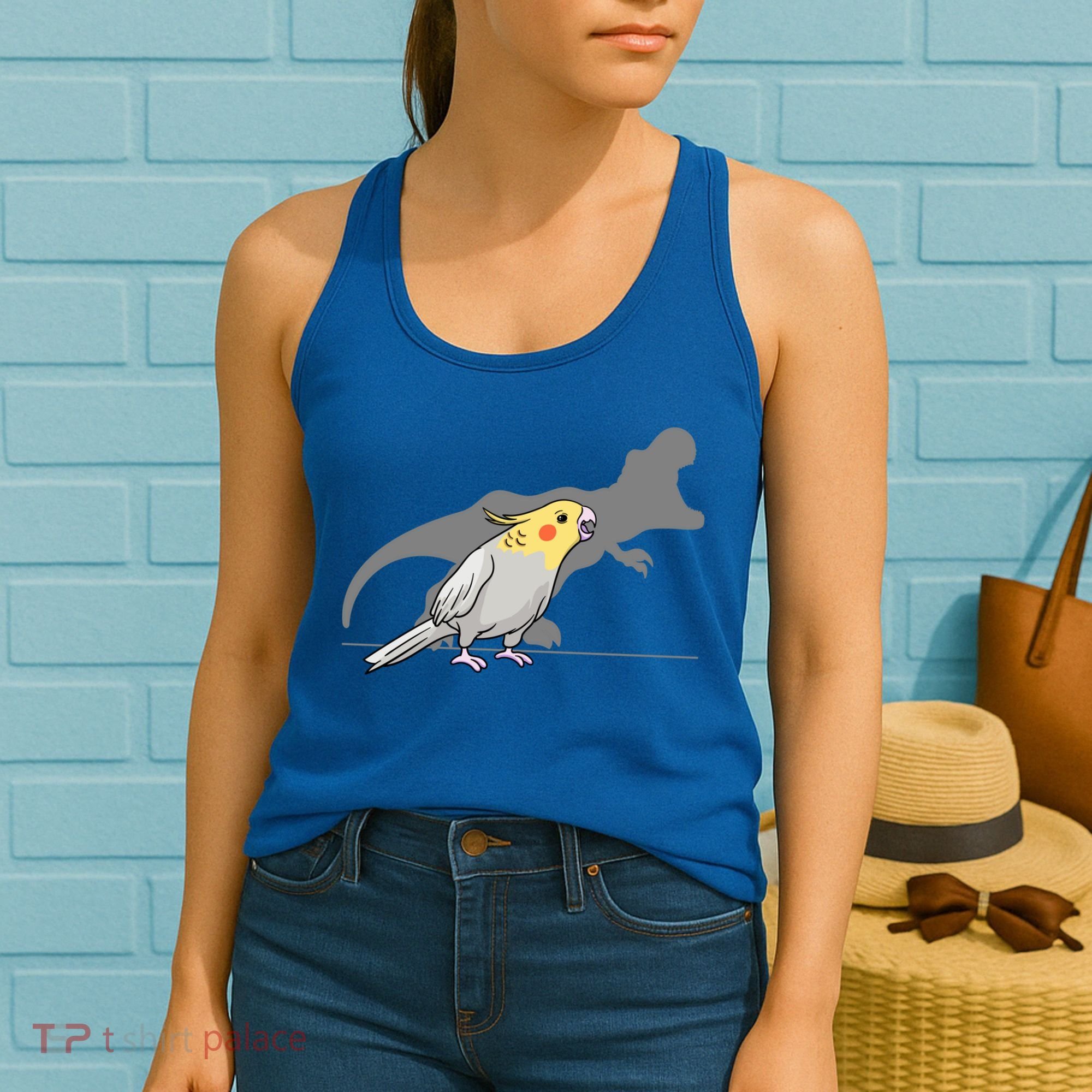 Cockatiel Cockatoo Lutino Parrot Quarrion Dinosaur Dino Gift Women's Tank Top
