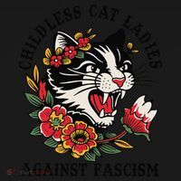 Childless Cat Ladies Against Fascism Feminist Women's Hoodie thumb 2