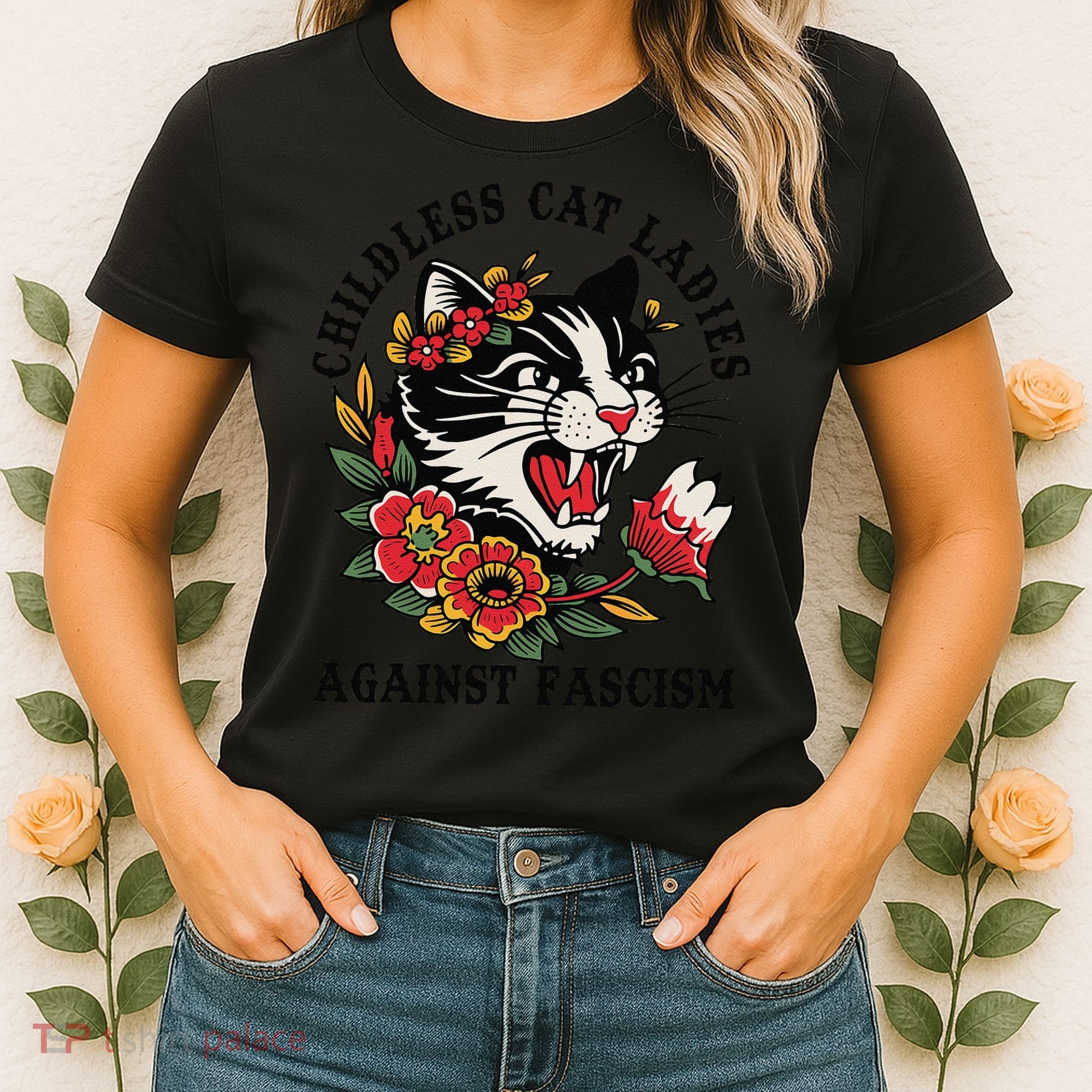 Childless Cat Ladies Against Fascism Feminist Women's T-Shirt