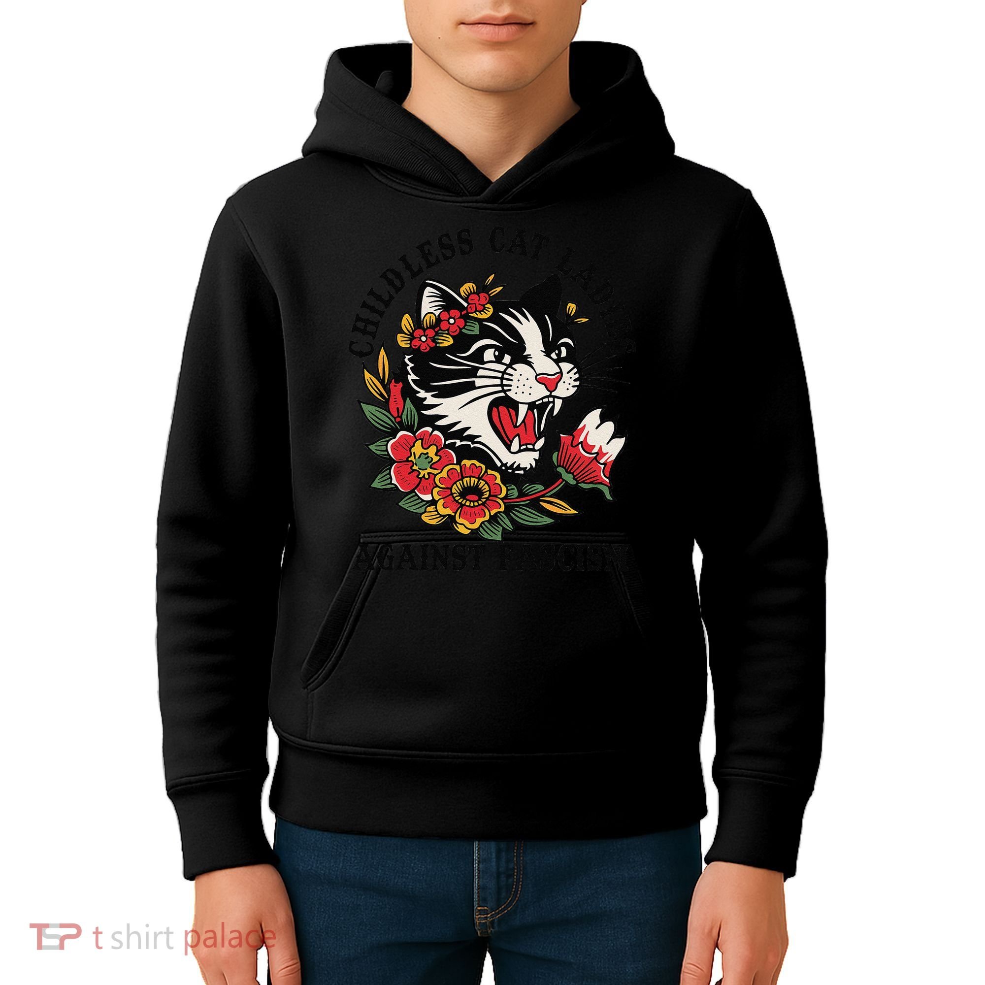 Childless Cat Ladies Against Fascism Feminist Kids Hoodie