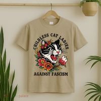 Childless Cat Ladies Against Fascism Feminist T-Shirt thumb 2