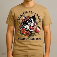 Childless Cat Ladies Against Fascism Feminist T-Shirt thumb 3