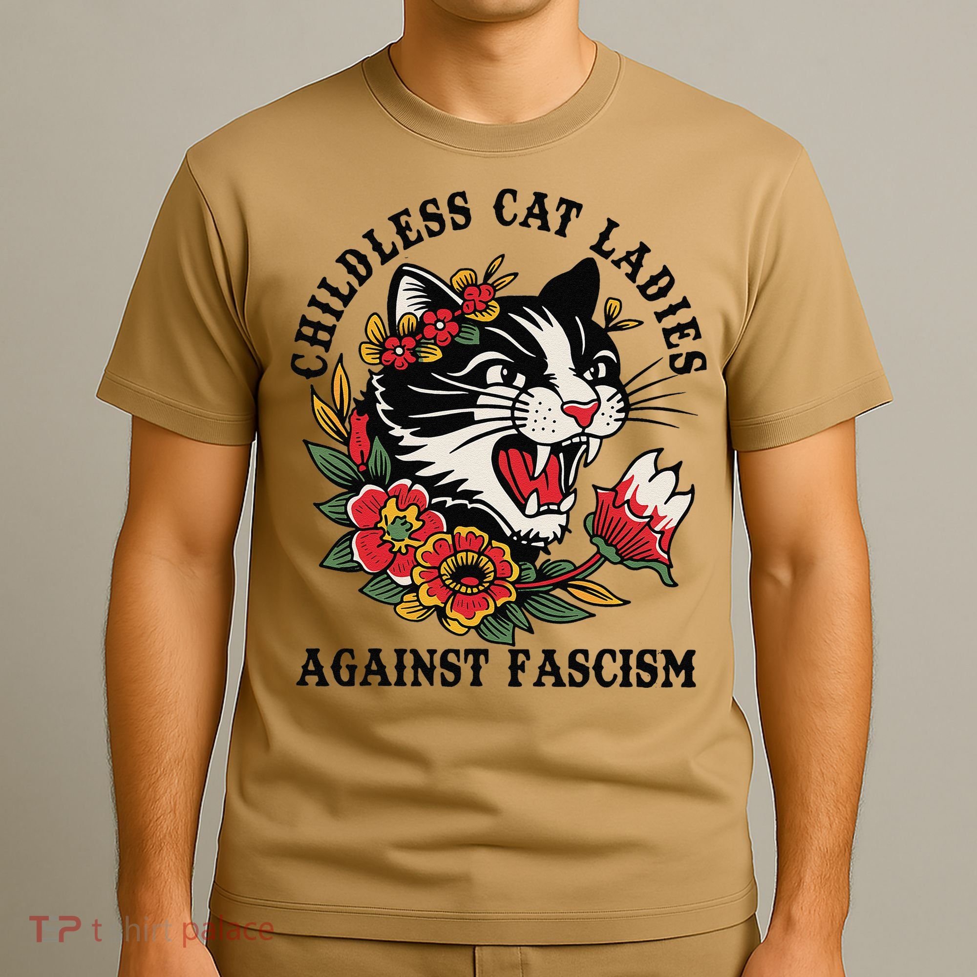 Childless Cat Ladies Against Fascism Feminist T-Shirt
