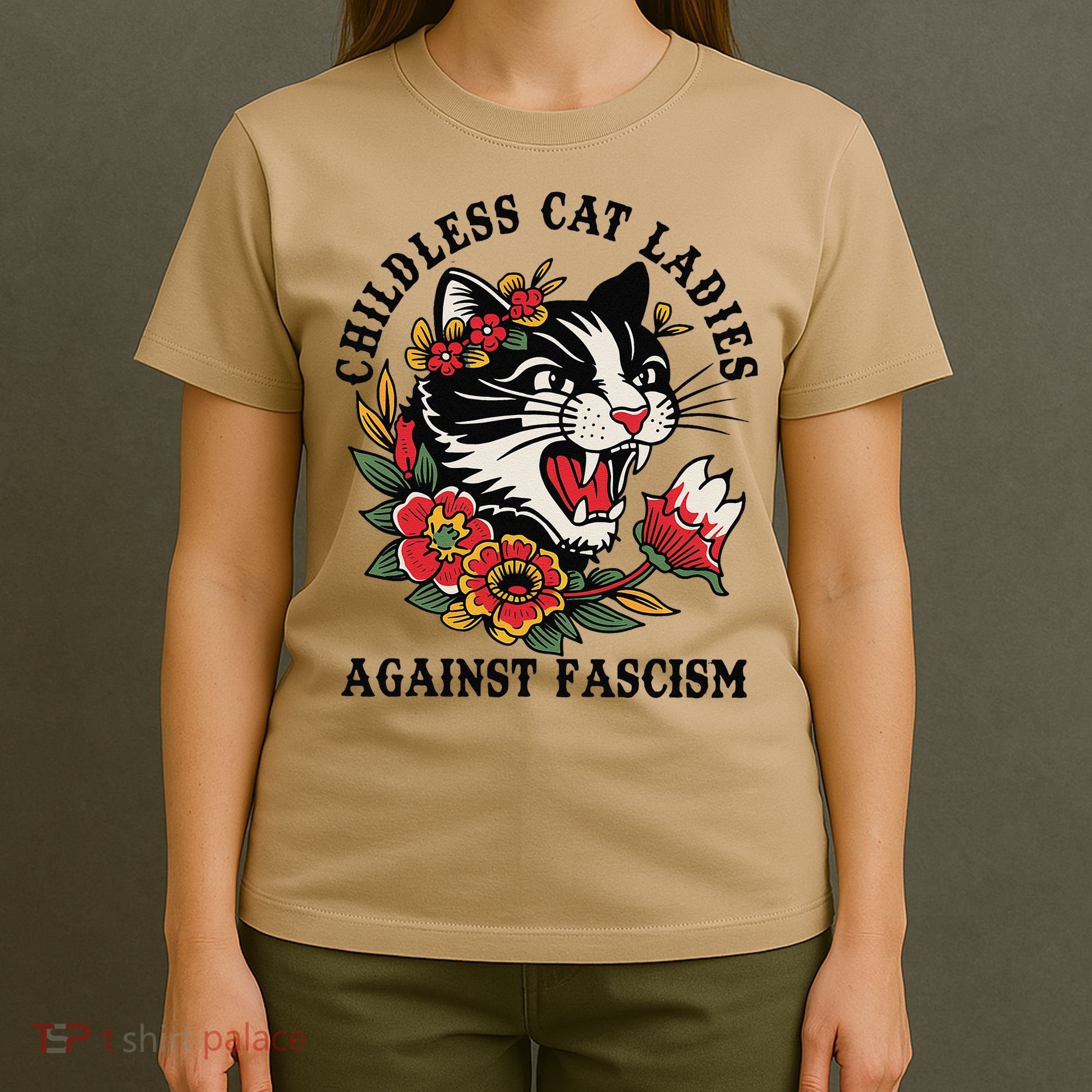 Childless Cat Ladies Against Fascism Feminist T-Shirt