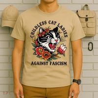 Childless Cat Ladies Against Fascism Feminist T-Shirt thumb 6