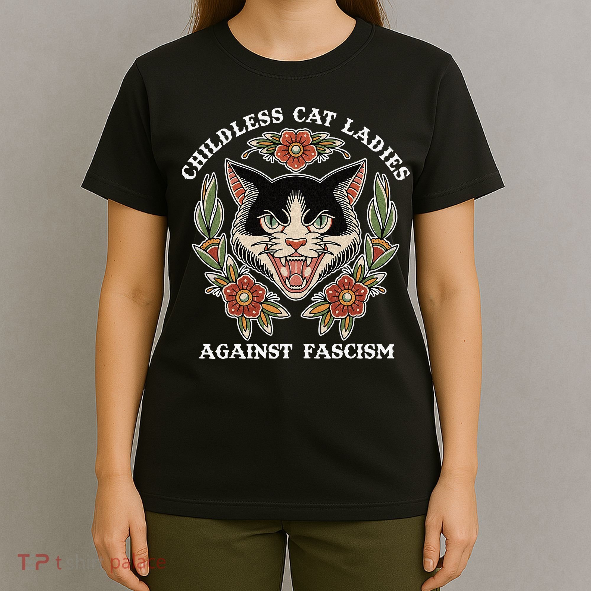 Childless Cat Ladies Against Fascism Funny Cat Feminist T-Shirt