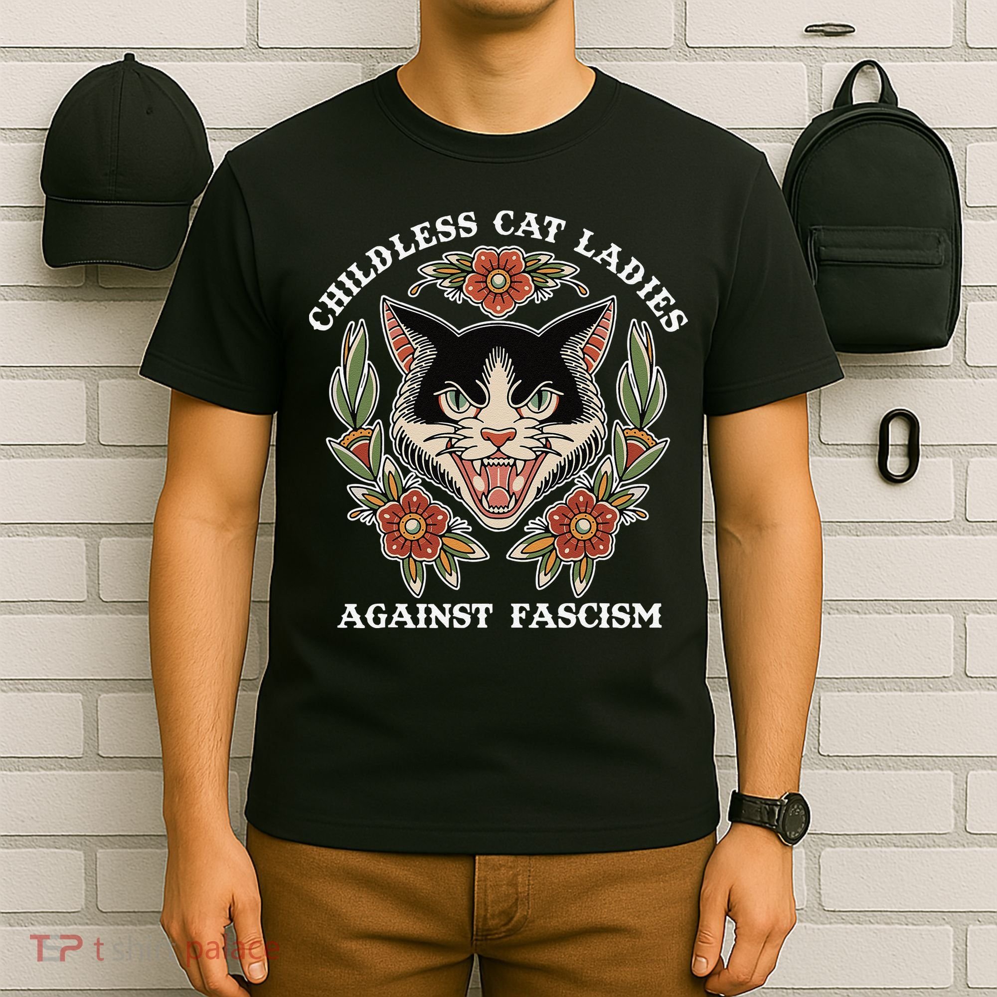 Childless Cat Ladies Against Fascism Funny Cat Feminist T-Shirt