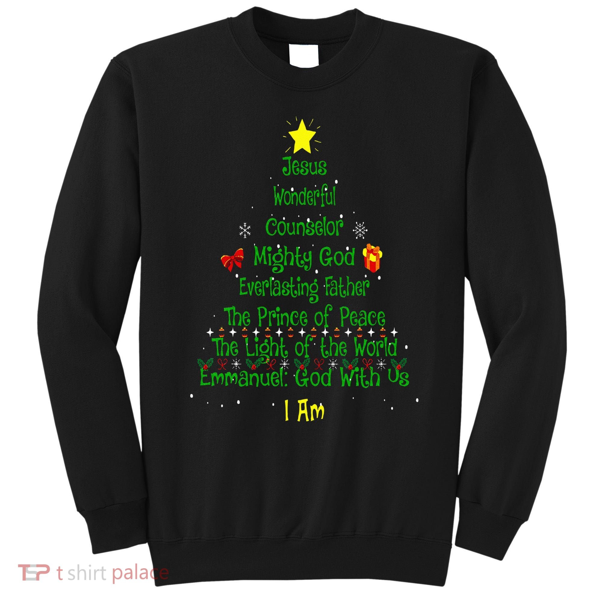 Christian Christmas Lover Bible Names of Jesus Tree Xmas Sweatshirt