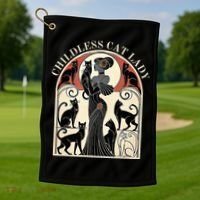 Childless Cat Ladies Cat Karma Retro Funny Golf Towel thumb 1