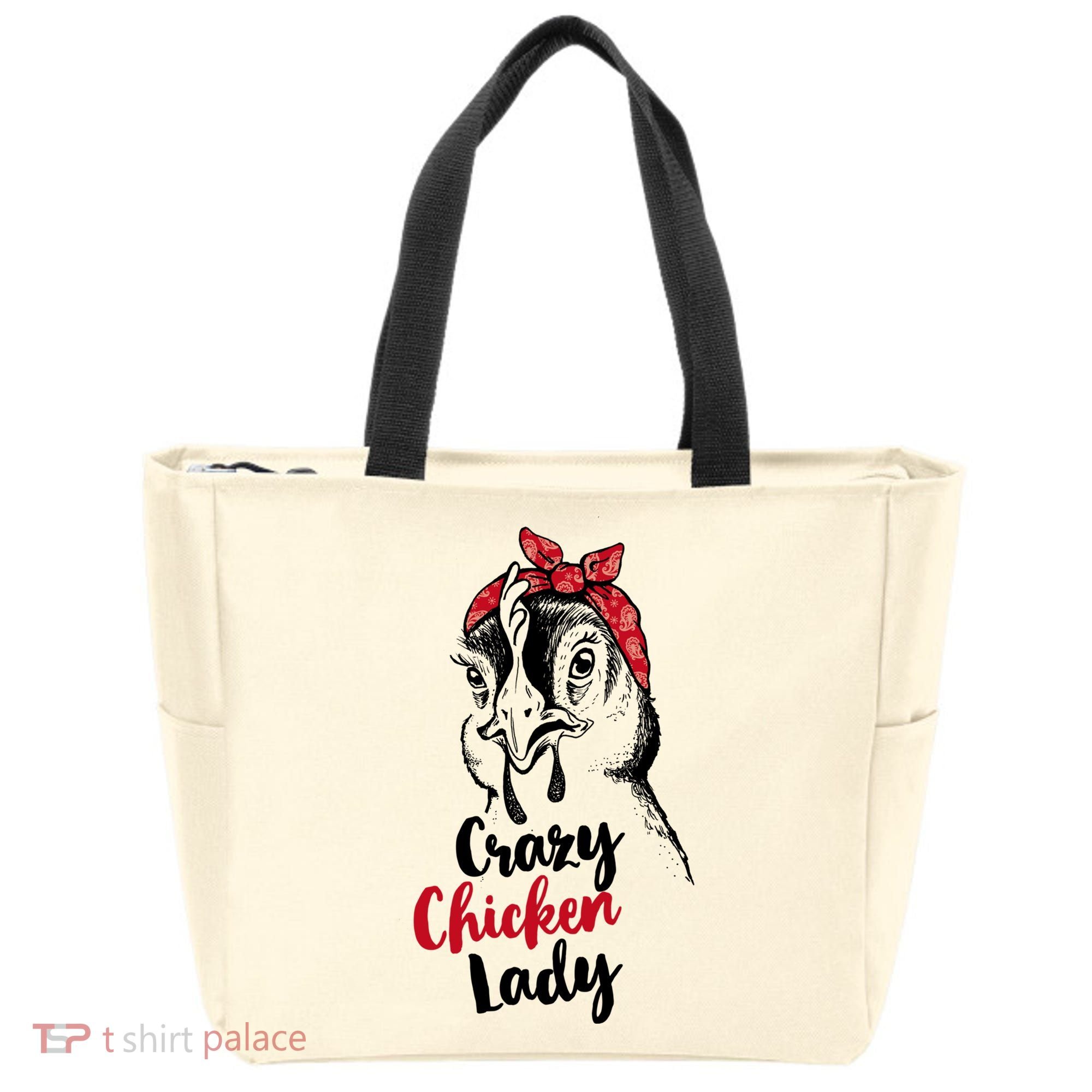 Crazy Chicken Lady + Funny Bandana Chicken Whisperer Gift Great Gift Tote Bag