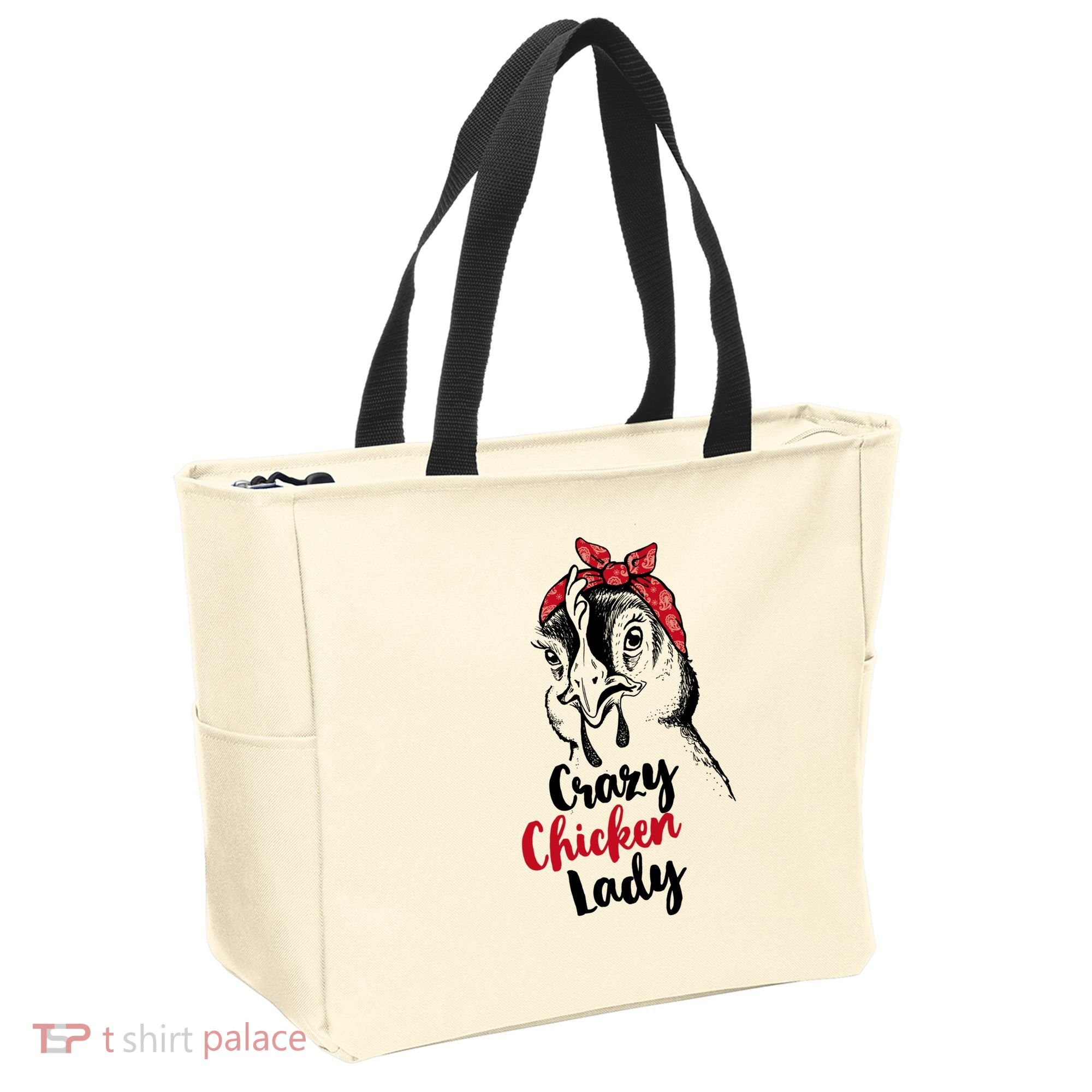 Crazy Chicken Lady + Funny Bandana Chicken Whisperer Gift Great Gift Tote Bag