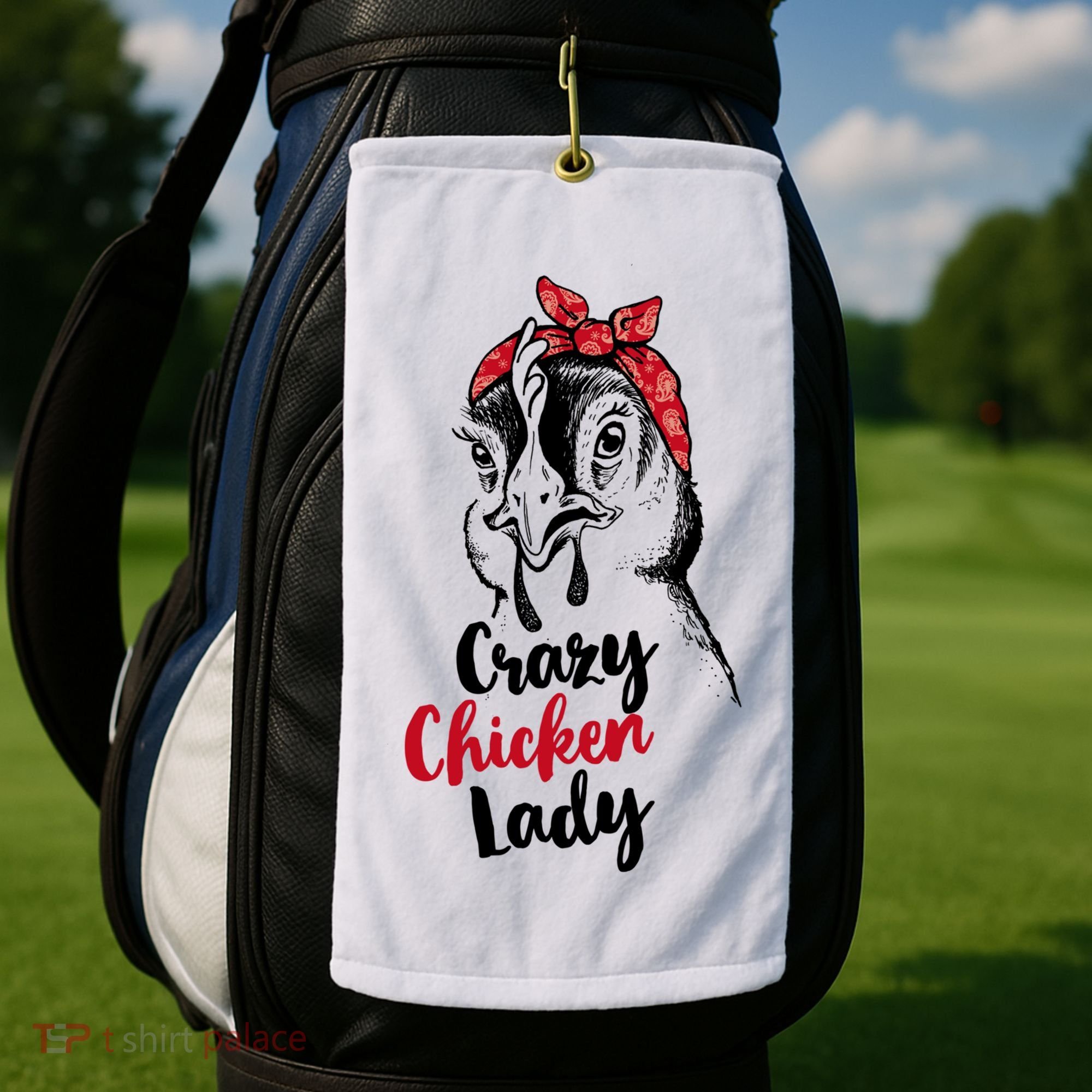 Crazy Chicken Lady + Funny Bandana Chicken Whisperer Gift Great Gift Golf Towel