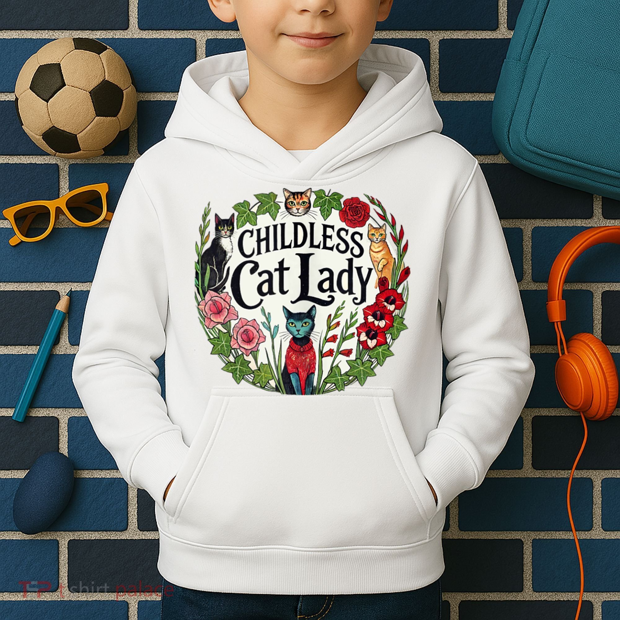 Childless Cat Ladies Against Fascism Kids Hoodie
