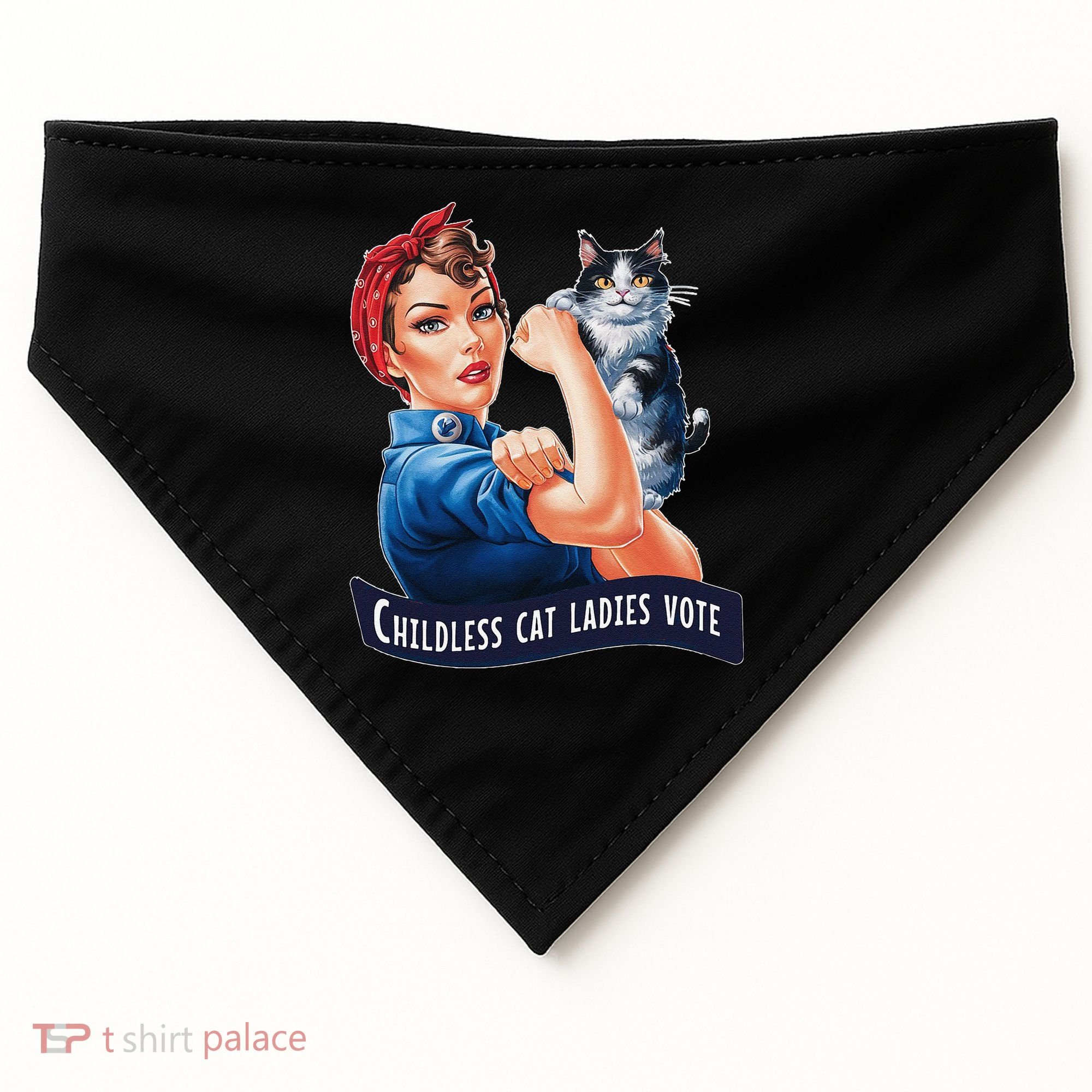 Childless Cat Ladies Vote Rosie The Riveter Gift USA-Made Doggie Bandana