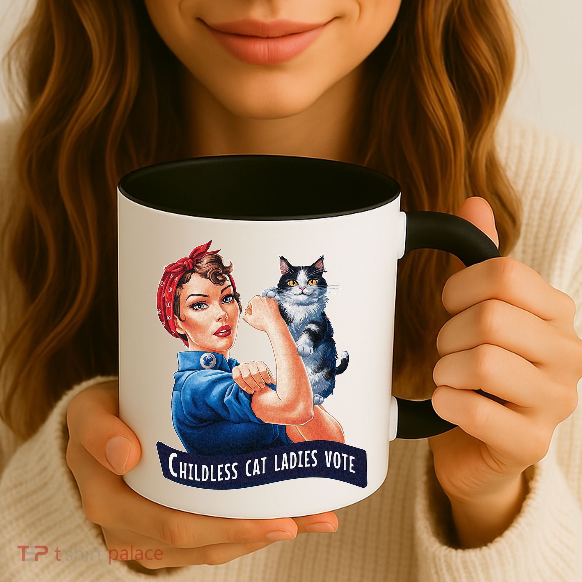 Childless Cat Ladies Vote Rosie The Riveter Gift Coffee Mug