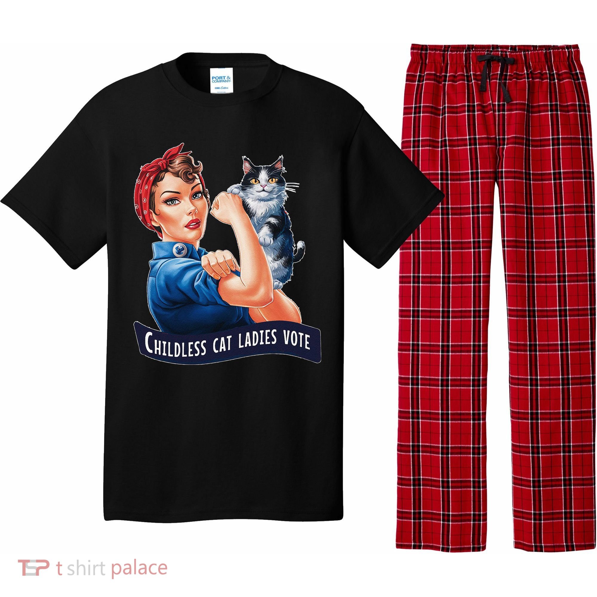 Childless Cat Ladies Vote Rosie The Riveter Gift Pajama Set