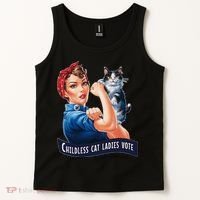 Childless Cat Ladies Vote Rosie The Riveter Gift Tank Top thumb 2