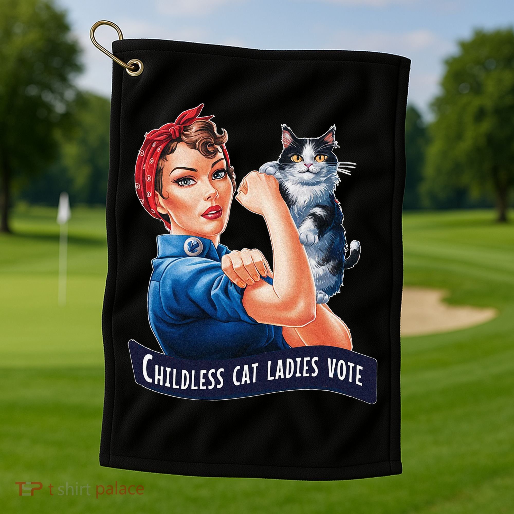 Childless Cat Ladies Vote Rosie The Riveter Gift Golf Towel