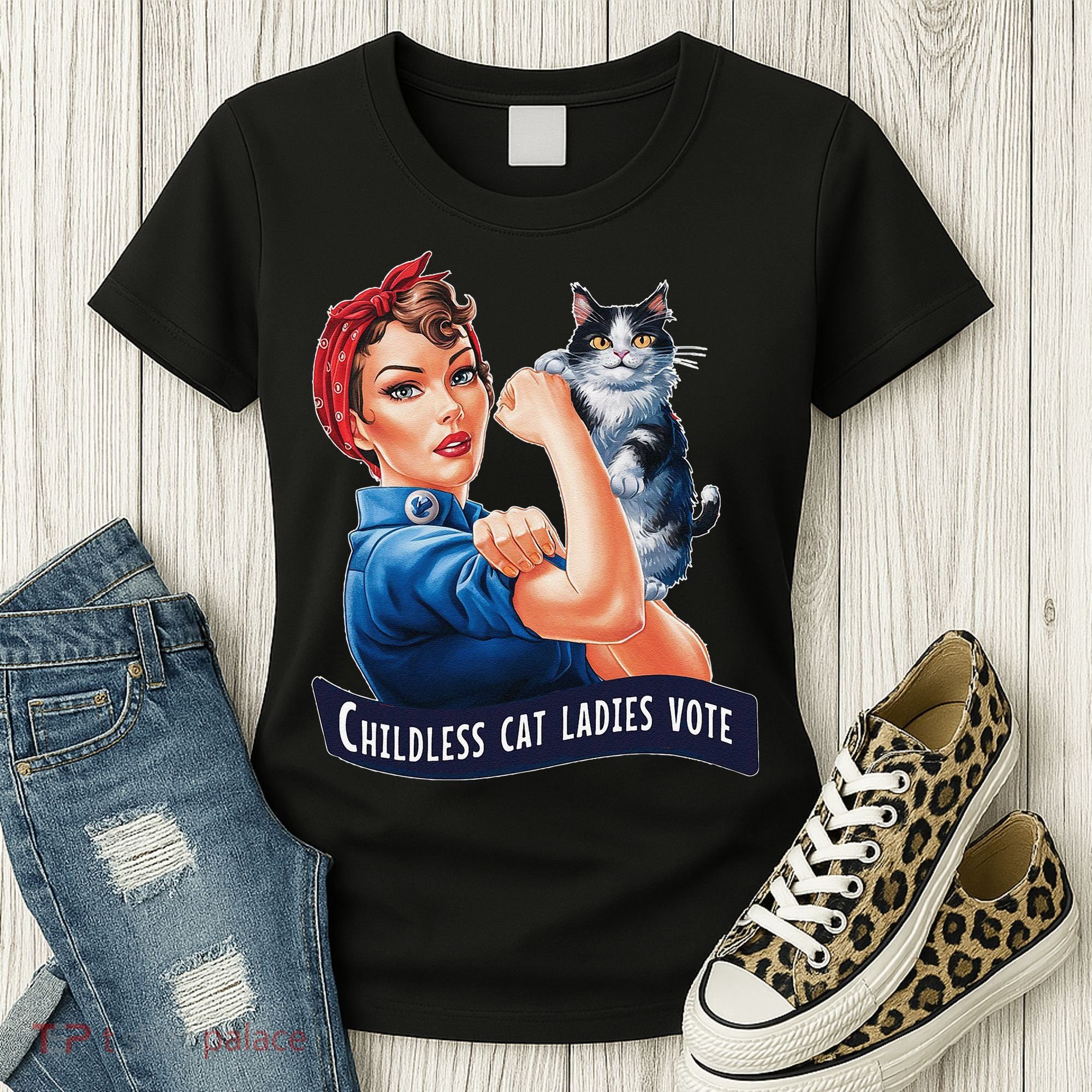 Childless Cat Ladies Vote Rosie The Riveter Gift Women's T-Shirt