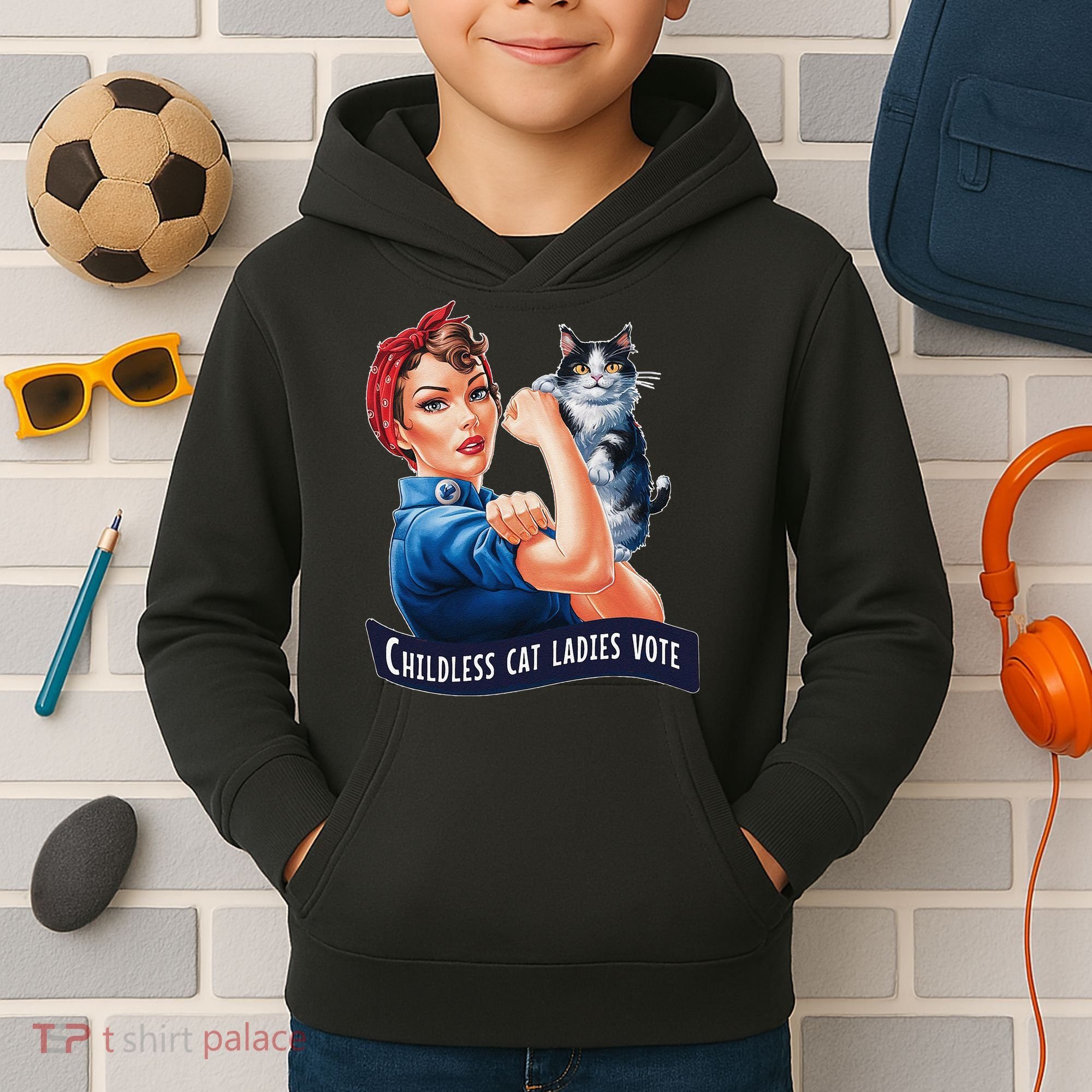Childless Cat Ladies Vote Rosie The Riveter Gift Kids Hoodie