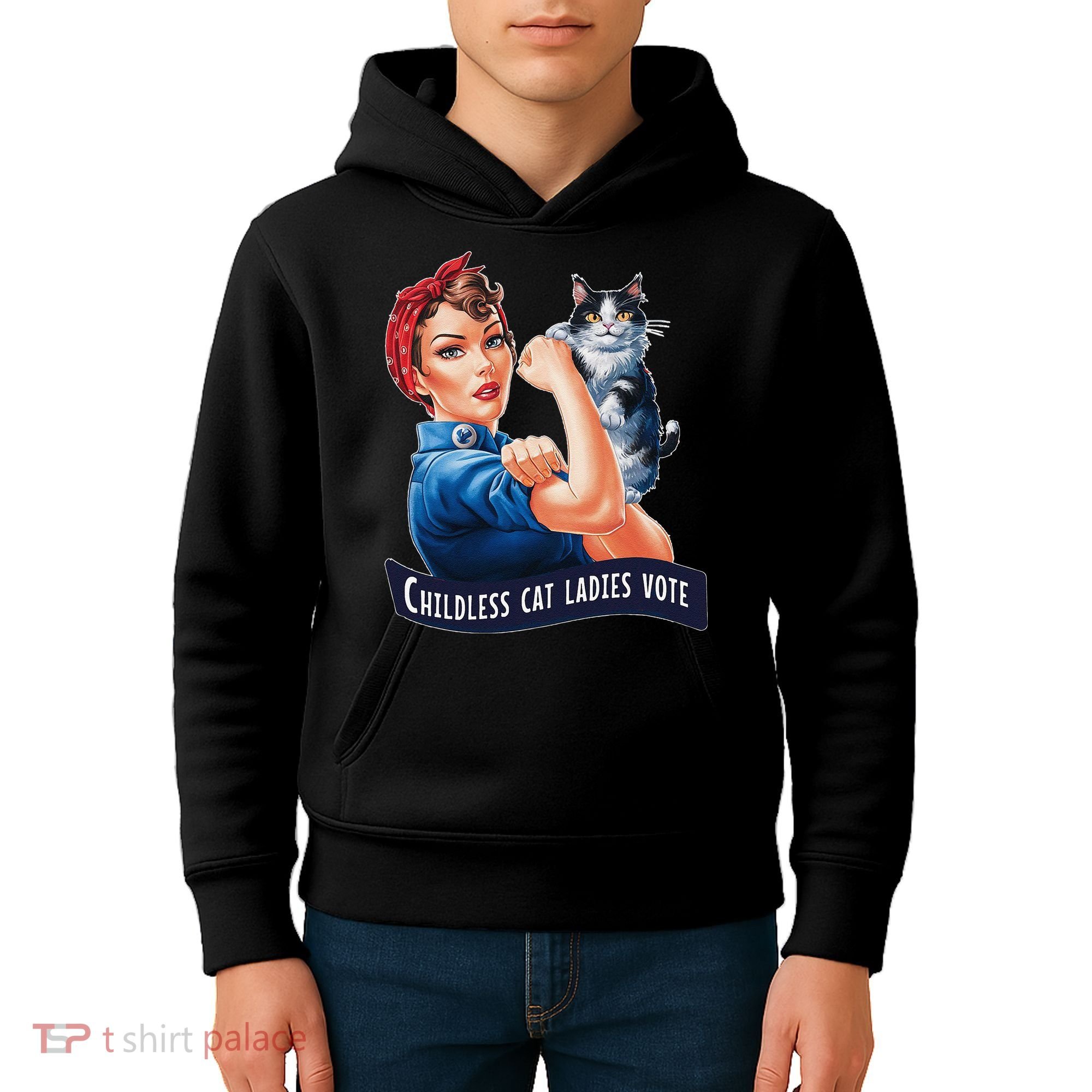 Childless Cat Ladies Vote Rosie The Riveter Gift Kids Hoodie