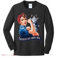 Childless Cat Ladies Vote Rosie The Riveter Gift Kids Long Sleeve Shirt thumb 0