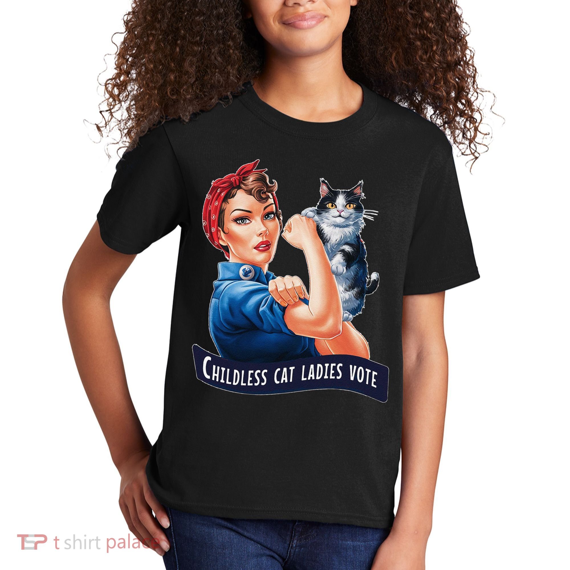 Childless Cat Ladies Vote Rosie The Riveter Gift Kids T-Shirt