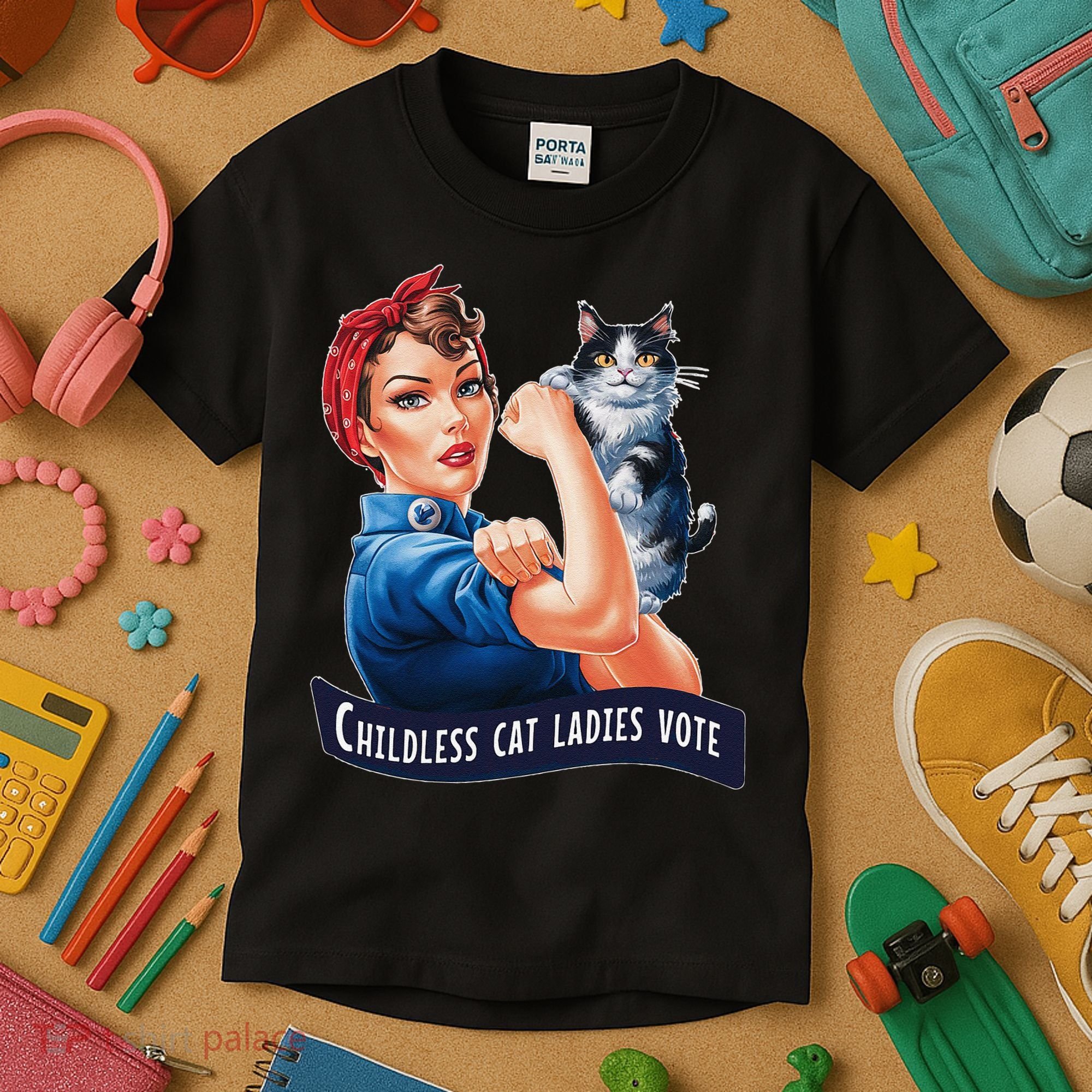 Childless Cat Ladies Vote Rosie The Riveter Gift Kids T-Shirt