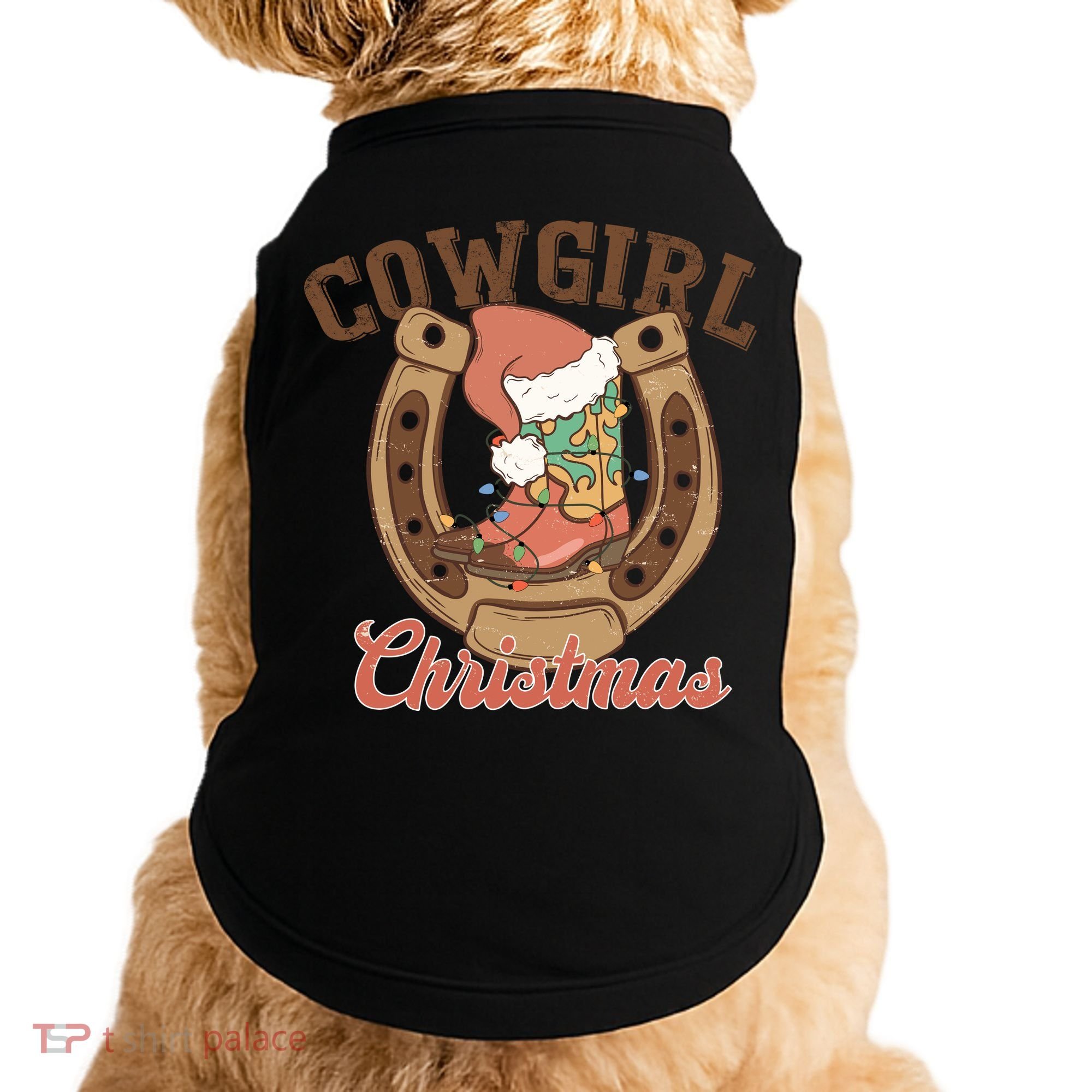 Cowgirl Christmas Lights Boots Funny Xmas Lights Gift Doggie Tank