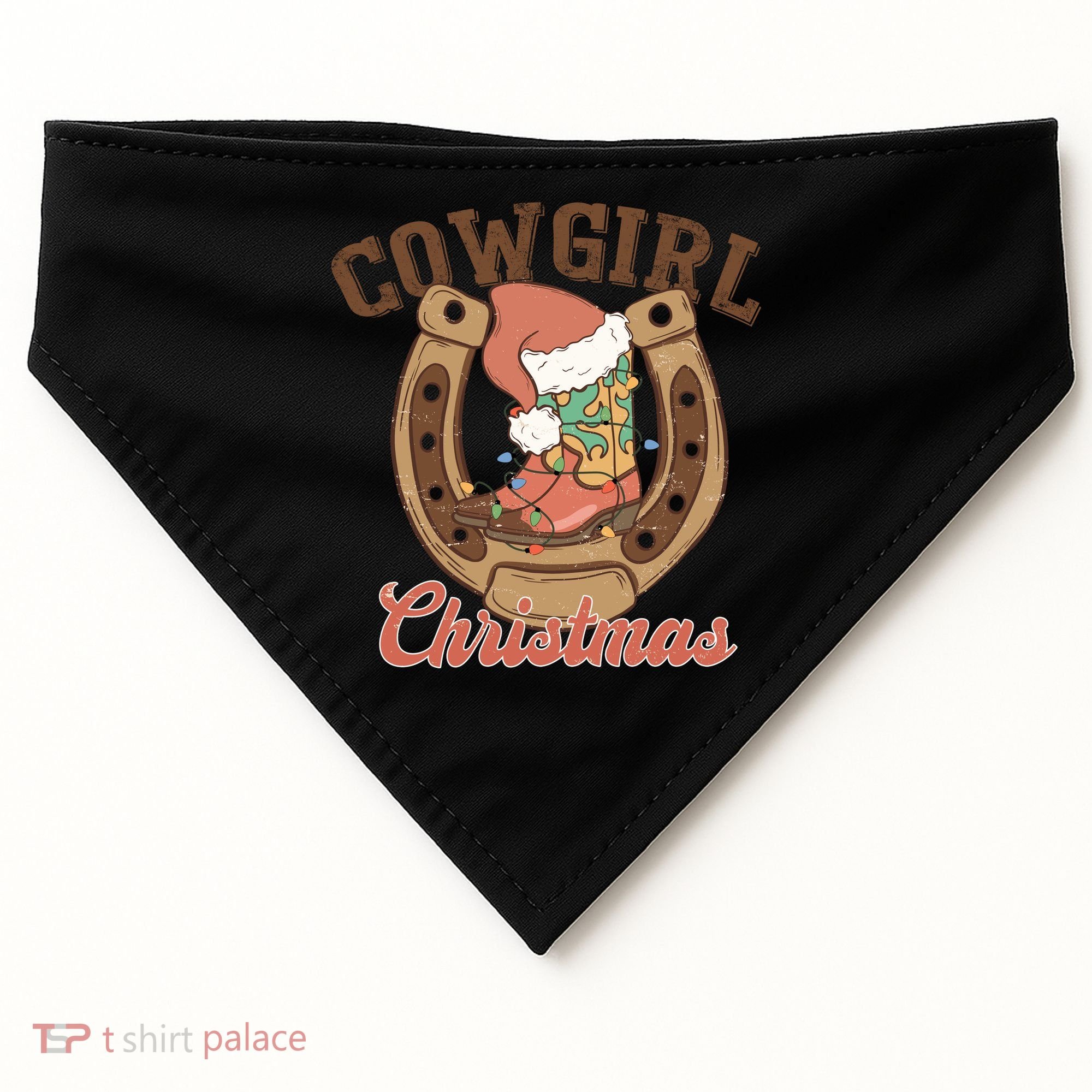 Cowgirl Christmas Lights Boots Funny Xmas Lights Gift USA-Made Doggie Bandana