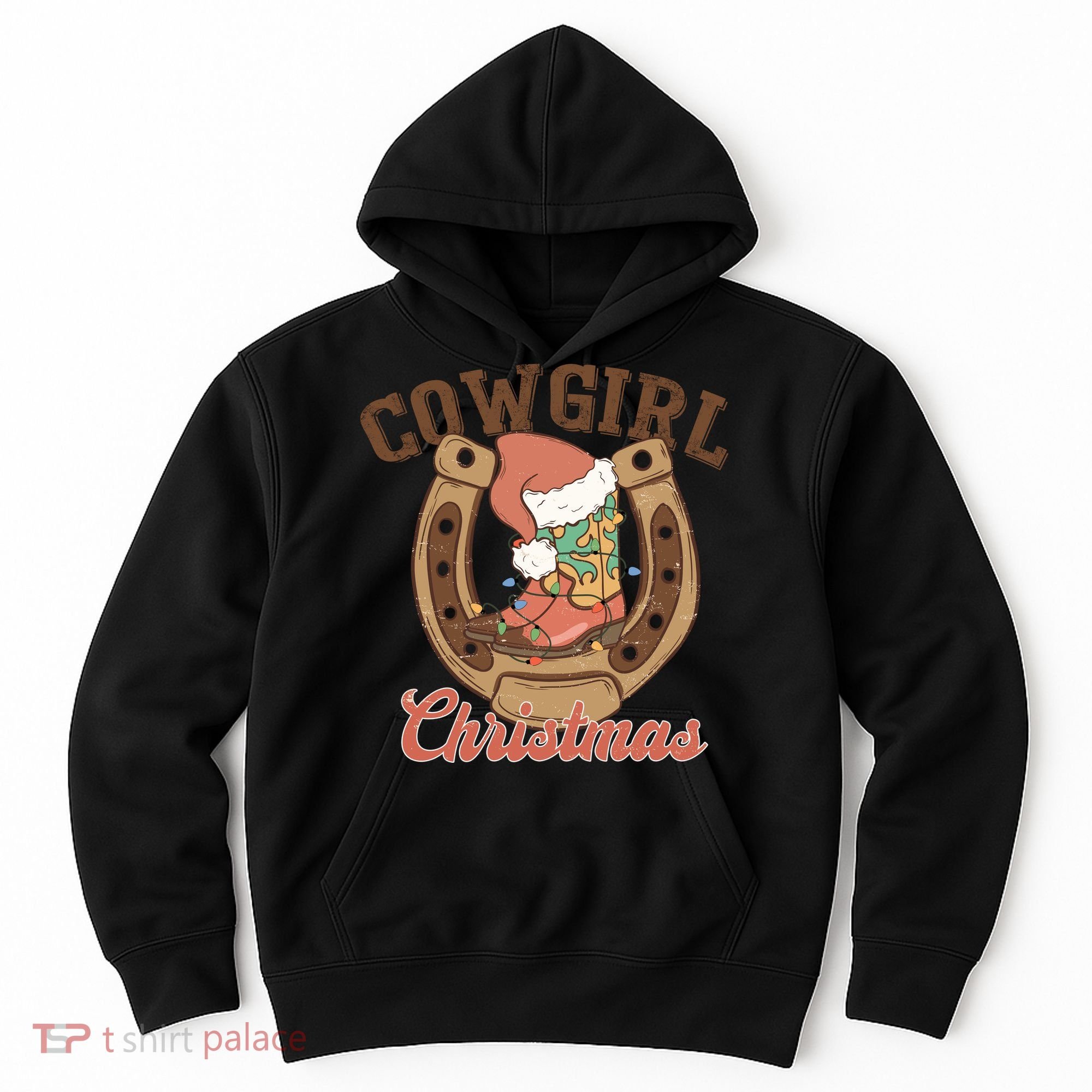 Cowgirl Christmas Lights Boots Funny Xmas Lights Gift Hoodie